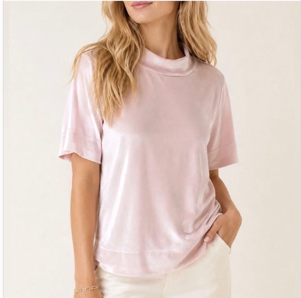 Anthropologie Krisha Velvet Mock Neck Top Women's Large Pink